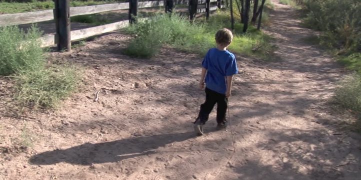 Small Boy Walking Down Dirt Road