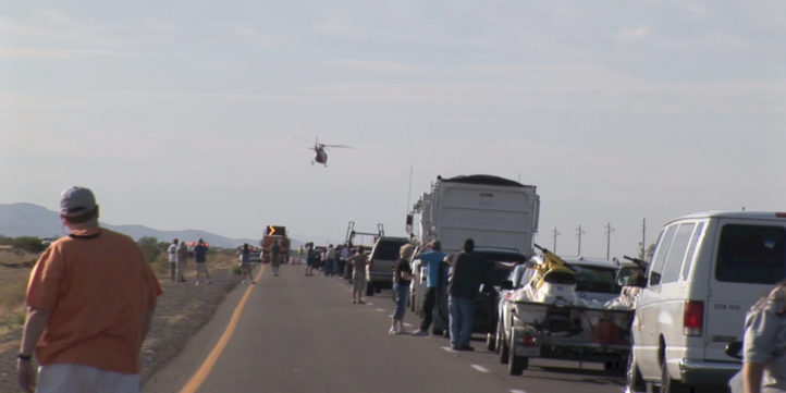 traffic jam - helicopter swooping over